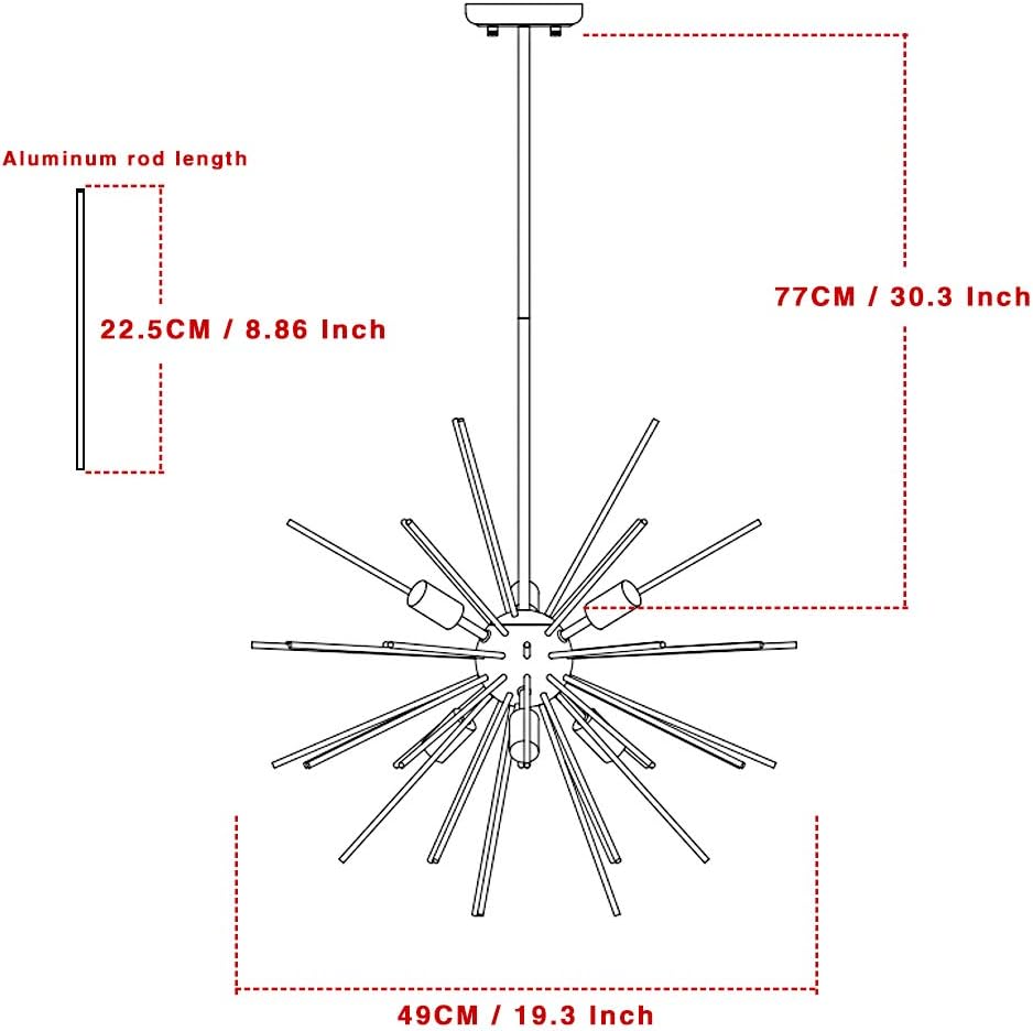 LED Sputnik Chandeliers 6 Lights Modern Firework LED Light Sparkling Aluminum Rod Pendant Lighting Ceiling Light Fixtures Suitable for Modern Decoration Style Houses: Home Improvement