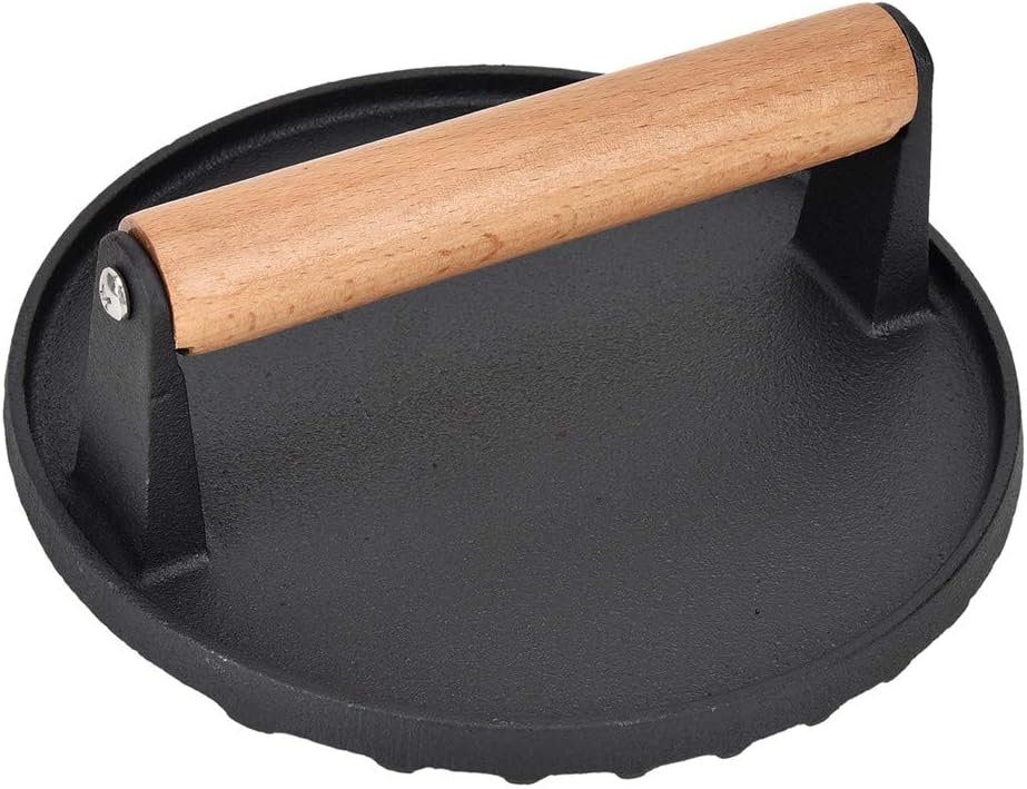 Weights Burger Meat Iron Cast Barbecue Oaks Three 7inch Handle Wooden with Presser Bacon BBQ