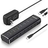 Rosonway 7 Ports Powered USB 3.2/USB C Hub 10Gbps with 4 USB-C 3.2, 3 USB-A 3.2 Ports, 3.3ft Cable and 36W(12V/3A) Power Adapter, Aluminum USB Splitter for Laptop, RSH-H7C4