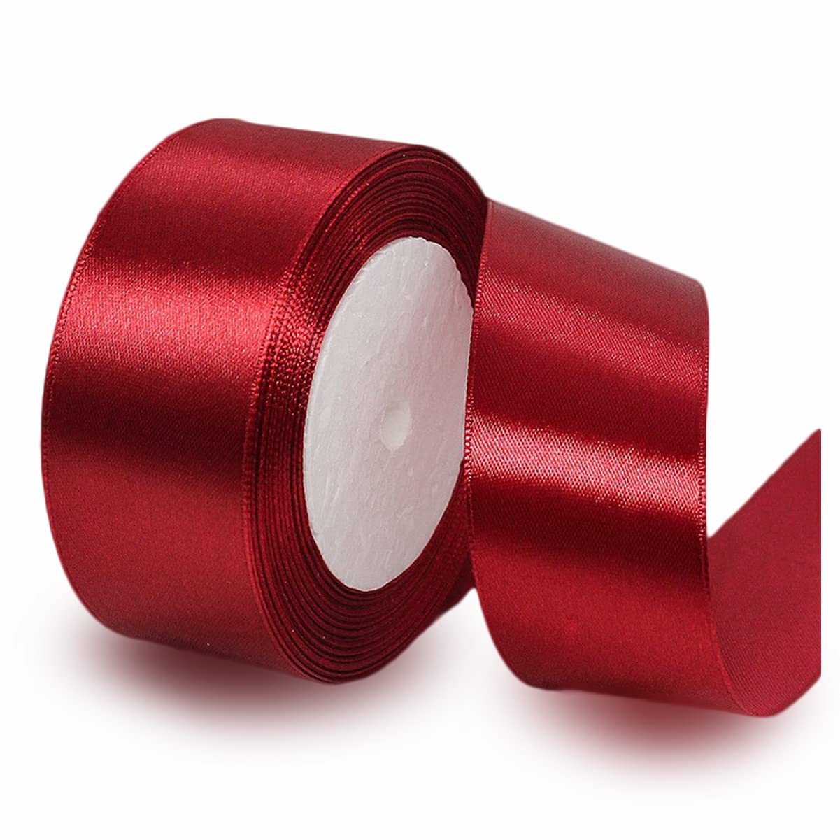 Burgundy Ribbon 40mm, 23 Meters Wine Red Satin Fabric Present Ribbon for Crafting, Gift Wrapping, Balloons, Floral Bouquet, Cake Decoration, Hair Bows, Sewing, Baby Shower and Wedding Party
