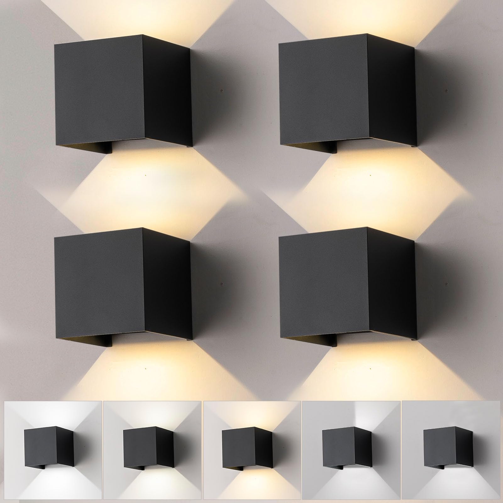 Photo 1 of Nigaut 15W Modern Outdoor Wall Light with 3 Modes(3000K&4000K&6500K), IP65 Waterproof Aluminum Outdoor Wall Sconce for Porch with Adjustable Beam Angle LED Exterior/Interior Lighting Fixtures, 4-Pack