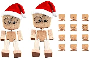 UOYOTT Shaking Feet Wooden Doll with Christmas Hat, Shaking Wooden Man Figurine, 2025 Wood Car Desktop Christmas Decoration,H