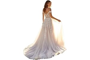 HEGABCH Wedding Dresses Ball Gown for Bride Lace Appliques Tulle Beach Bridal Gowns with Train He1023
