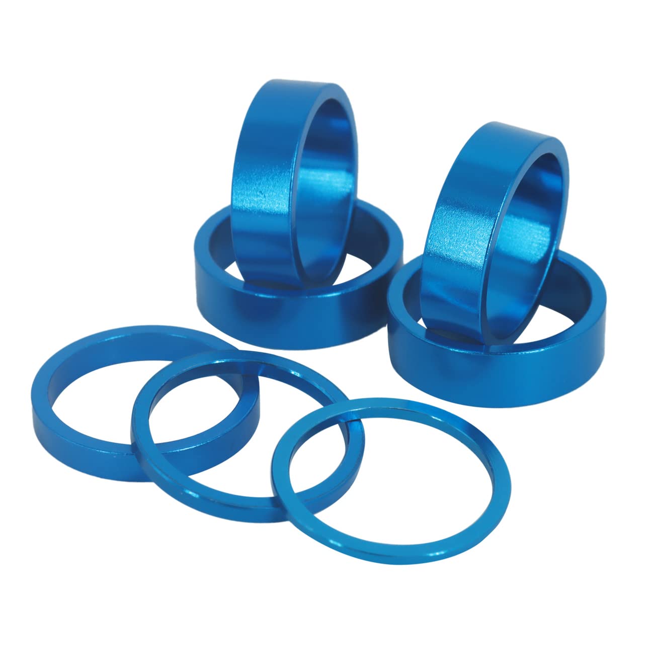 PLATT 7PCS Bike Headset Spacer 1 1/8" Aluminium Alloy MTB Road Bike Stem Headset Spacer 2/3/5 /10mm (Black) (Blue 7PCS)