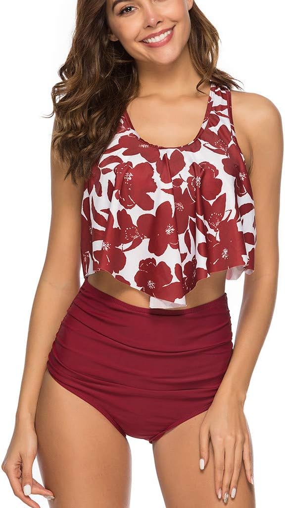 Women Two Piece Sexy Plus Size Bikini Set,Summer Holiday Cool Swimwear Backless Halter Beach Printed Soft Bathing Suit
