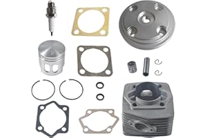 Supermotorparts 50mm Cylinder Head CNC Cylinder Head Cover Piston Set For 100cc 2 Stroke Engine Motorized Bicycle Bike Motor (Silver)