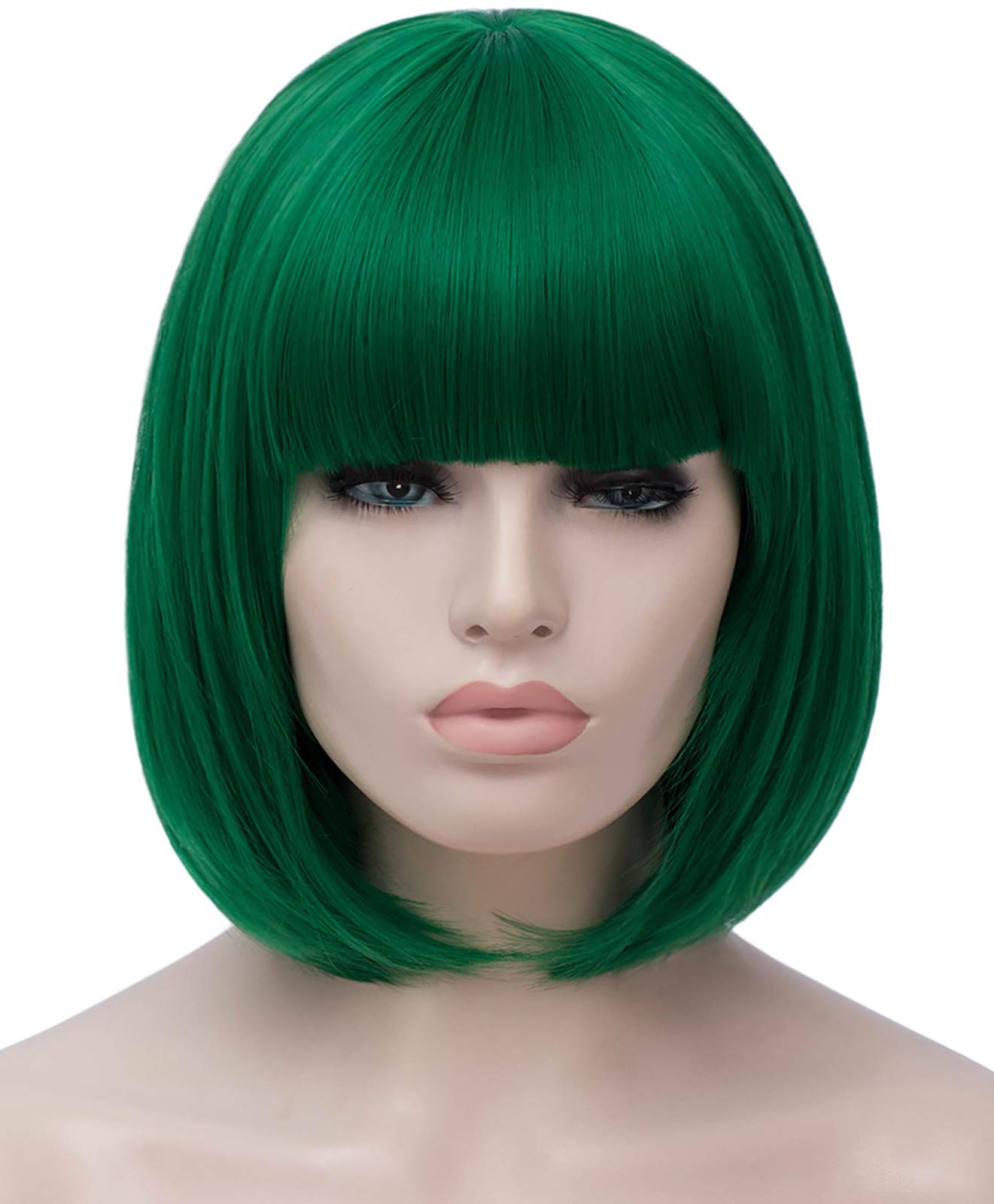 Photo 1 of Bopocoko Green Wig Short for Women - St Patrick's Day Bob With Bangs, Natural Synthetic Soft Cute Colored Wig BU027GR