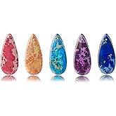 Flemtai 5 Pieces Natural Teardrop Imperial Jasper Pendant,Gemstone Charms for DIY Jewelry Making Necklaces, Bracelets, Earrings