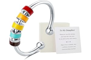 WOSCCOWT To My Daughter Fidget Ring for Anxiety, S925 Sterling Silver Enamel Fidget Spinner Rings, Anti Anxiety Spinning Rings for Women Birthday Christmas Gifts for Women(Green)