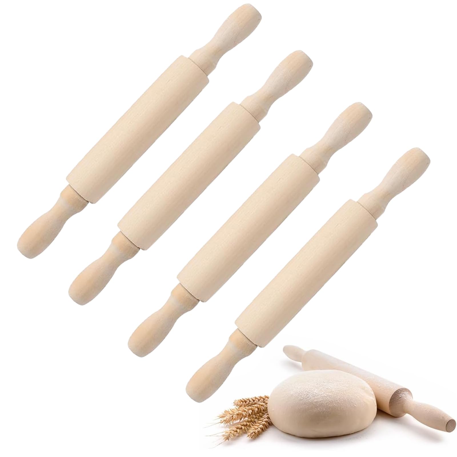 4 Pcs Mini Small Rolling Pin, Wooden Rolling Pins, Children's Baking and Playdough Tools, Creative Kitchen Activities for Kids, 20 cm by 2.5 cm Dough Rollers