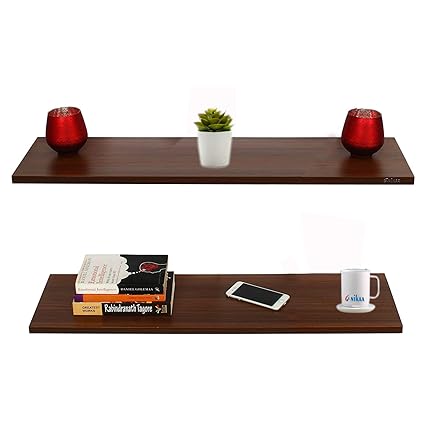 Anikaa Feu Engineered Wood Wall Decor Floating Shelf Engineered Wood Shelves Storage Display Rack Wall Shelf For Living Room Bedroom Office Walnut Set Of 2 Amazon In Furniture