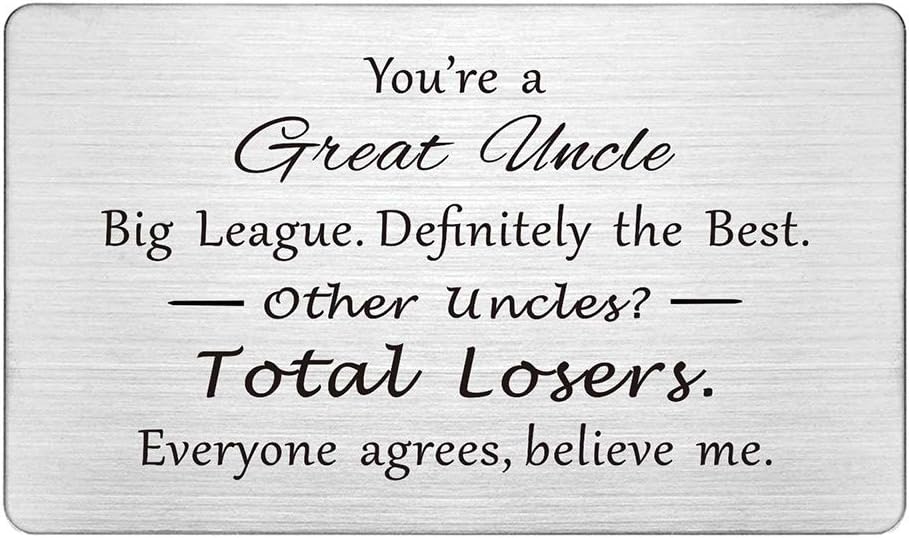 Great Uncle Gifts, Best Uncle Ever, Uncle Cards Funny, Uncle Gifts from Niece Nephew, Birthday Father's Day Gifts Engraved Wallet Inserts for Uncle