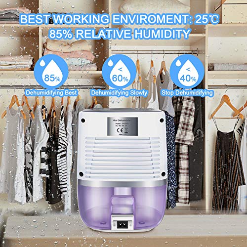 COSVII Small Dehumidifier Portable Mini Dehumidifier with 500ml Water Tank and Auto Shut-Off for Basement Bedroom Bathroom Baby Room Kitchen Office(150 sq ft) - Thumbnail 5