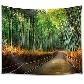 Path Passing Through a Forest with Tall Bamboos - Fabric Tapestry, Home Decor - 51x60 inches