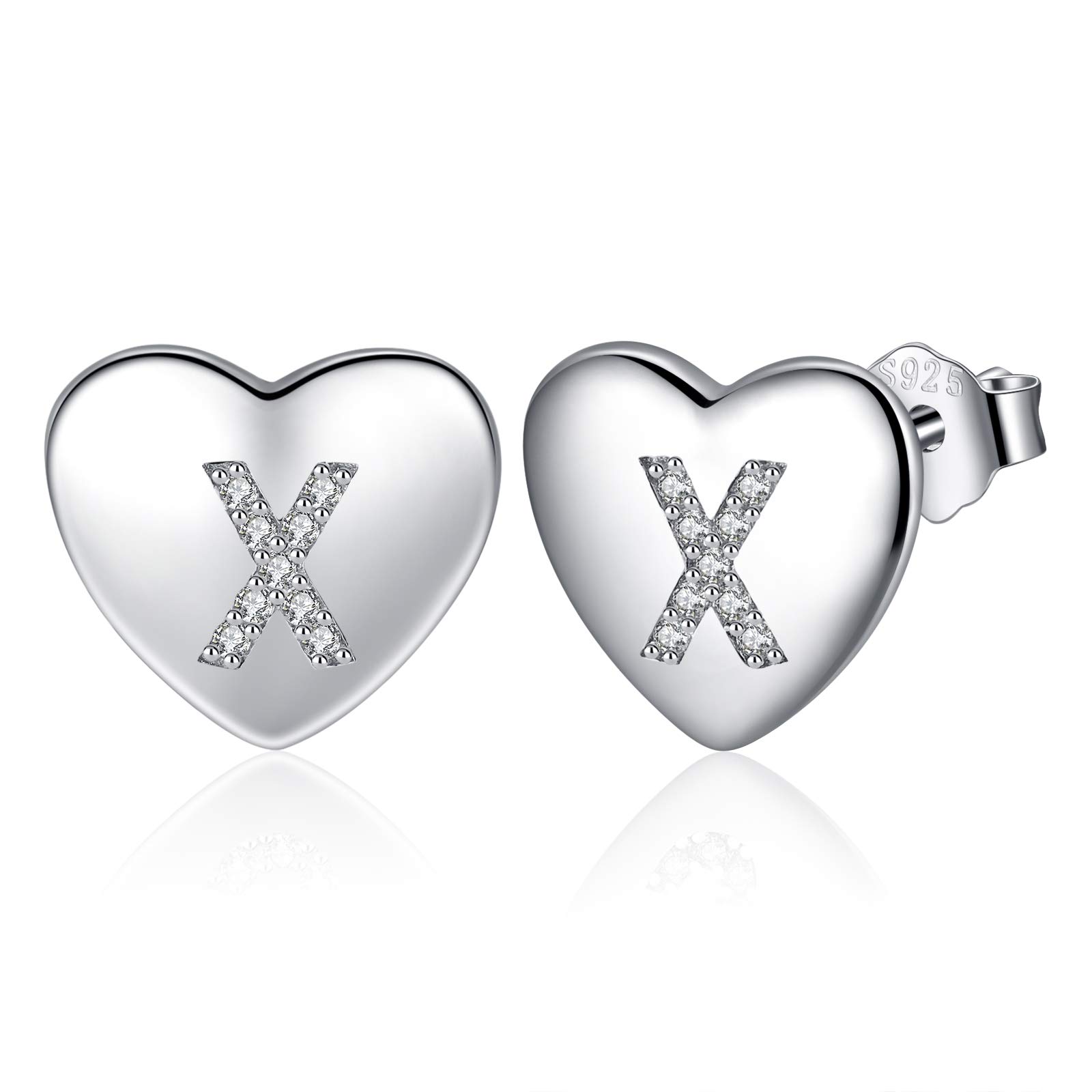 Jrêveinfini Sterling Silver Heart Initial Stud Earrings Women Girls hypoallergenic, Personalized Letter Jewelry Gift for Women and Girls