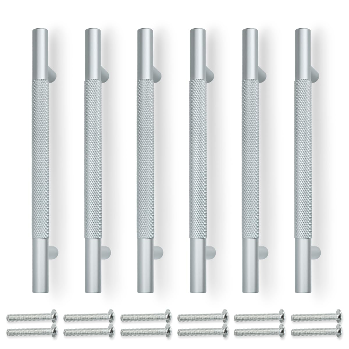 Bwintech 6 Pack Grey 181MM Knurled Cupboard Handles, 128MM Hole Centers Furniture Drawer Pulls Cupboard Knobs Cabinet Handles