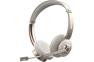 Vonztek Bluetooth Headset with Microphone, Wireless Headphones with Noise Cancelling Mic, 26hrs talktime, On Ear Headphones with Mic Mute for Mac/Laptop/Zoom/Teams/Call Center/Office/Home Gold