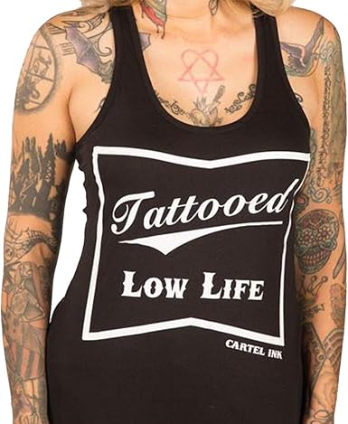 Amazon Com Cartel Ink Tattooed Low Life Women S Racer Back Tank Top Clothing