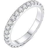 IMOLOVE Moissanite Wedding Band Wedding Rings for Women 925 Sterling Silver Rings with 18K White Gold Plated Eternity Stackable Engagement Ring Anniversary Band Size 3-12
