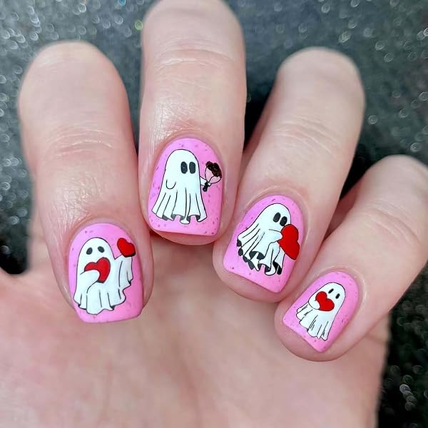 24 PCS HALLOWEEN PRESS ON NAILS SHORT SQUARE NAIL TIPS,YEFIUO PINK MATTE FAKE NAILS PRESS ONS ACRYLIC NAIL KIT GLUE ON NAILS FULL COVER REUSABLE FALSE NAILS FOR MA’AM GHOST NAIL ART DECORATIONS