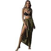 Back From Bali Womens Sarong Wrap Swimsuit Cover Up Solid Beach Pareo Bathing Suit Skirt Coconut Tie Clip