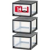 IRIS USA Plastic Storage Drawer Organizer, 14.5 Qt Stackable, 3 Pack, Black - Material