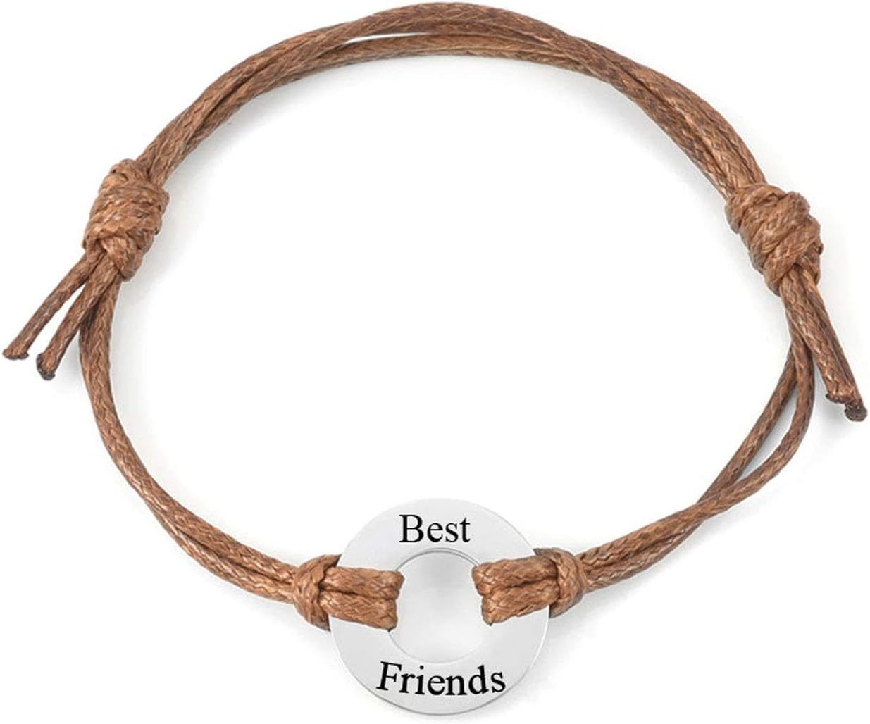 Personalized Master Free Engraving Custom Engraved Name Date Initial Adjustable Leather Bracelet with Stainless Steel Circle Charm for Couples Anniversary Birthday Gift