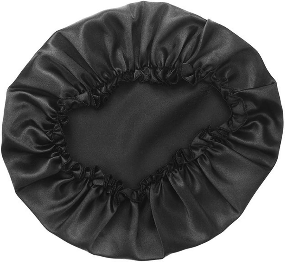 vivianu Women Sleep Cap with Elastic Band Satin Bonnet Night Cap Head Cover Beanie Hat for Hair Beauty (Black)