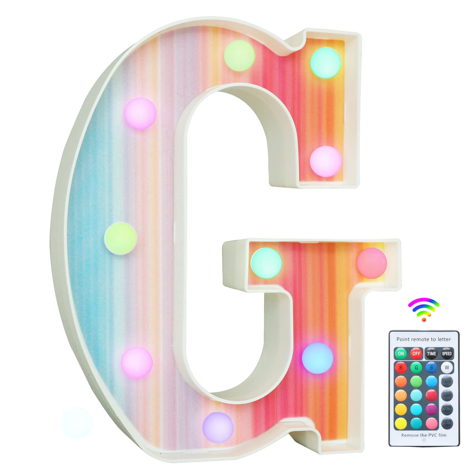 Rainbow Light Up Letters, Colorful LED Letter Lights 16 Color Changing Alphabet Sign Gifts for Girls Women Party Birthday Decorations Remote Night Light Christmas Valentine Wall Table Decor - G
