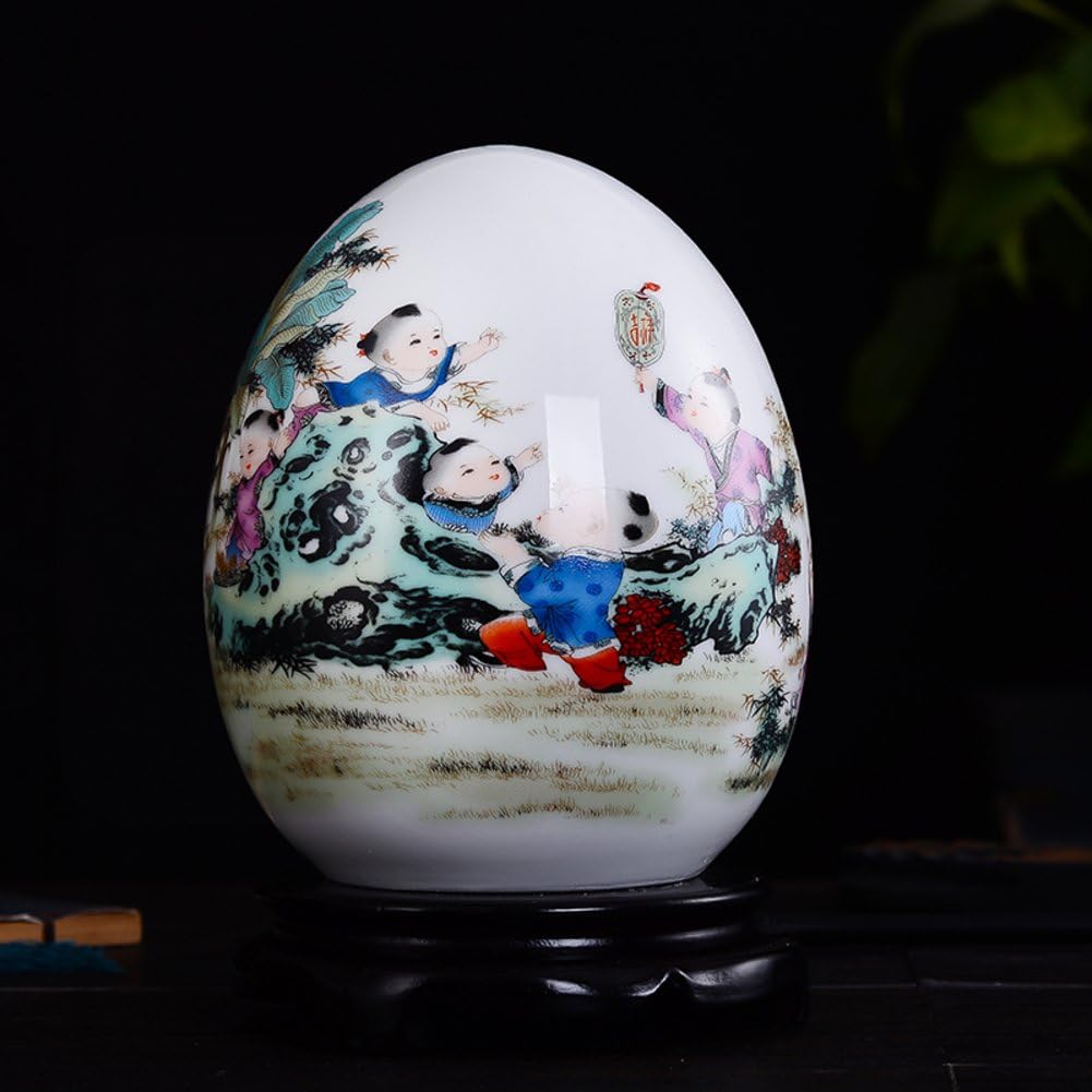 Vase Ceramics Classical Chinese Egg, Traditional Chinese Ceramic Porcelain Creative Modern home decoration For living room,Office or home-V H18cmxD14cm
