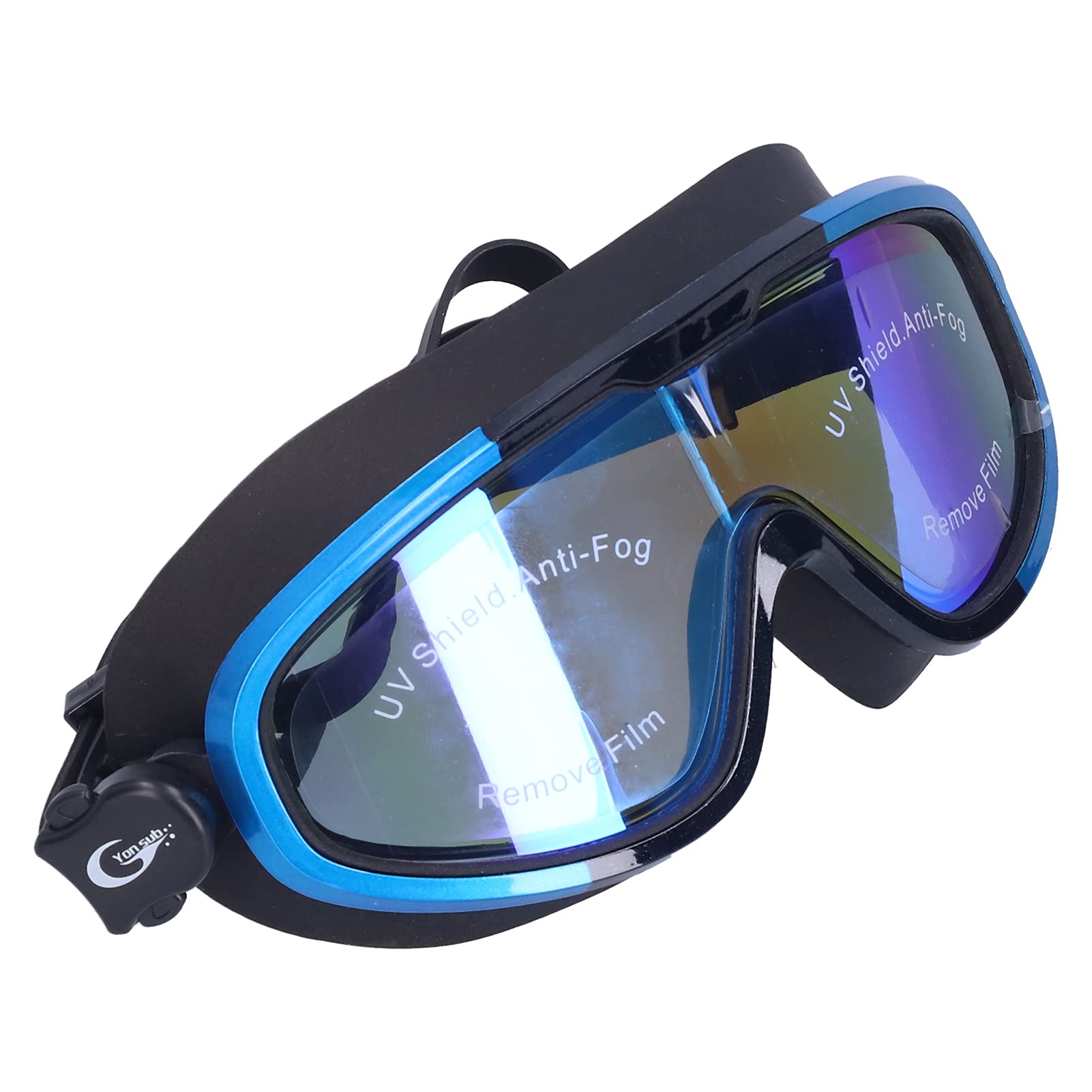 Voluxe Outdoor Sports Large Frame Swimming Glasses, Profession Wide View Swimming Goggles Swim Goggles with Adjustable Mirror Strap for Adults Freediving Swimming (Blue Black)