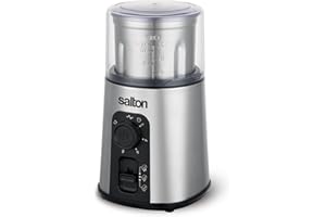 Salton Stainless Steel Smart Coffee Grinder | 6 Cup-Level Settings + Pulse | Removable Dishwasher-Safe Bowl | Precision Timer
