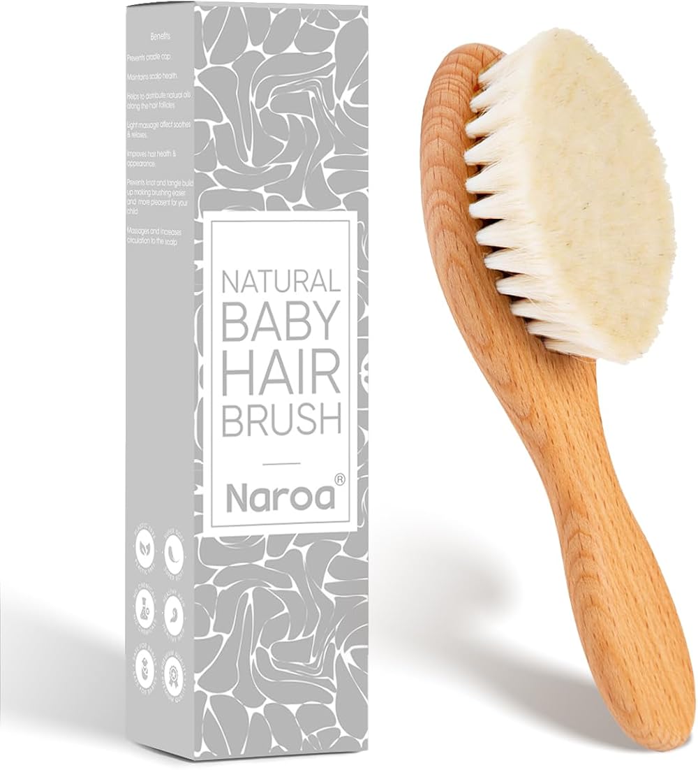 Naroa Natural Baby Hair Brush Soft Goat Bristles Wood Handle Newborn Child
