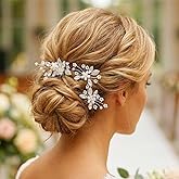 Unicra Bride Wedding Flower Hair Pins Bridal Pearl Hair Piece Crystal Hair Accessories for Women and Girls (Pack of 3) (A-Silver)