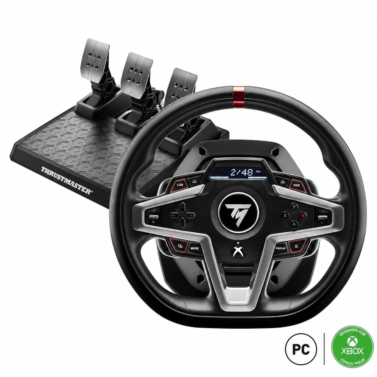 Thrustmaster T248 Volante y pedales de carreras, Volante híbrido con retroalimentación de fuerza, Levas de cambio magnéticas, Pantalla incorporada, Volante de carreras Sim para simulador de conducción, Compatible con PC y Xbox Series X|S
