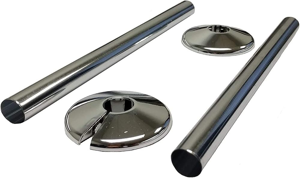 LKT 2x Chrome Effect Radiator Pipe Sleeve Covers & Collars 15mm x 200mm