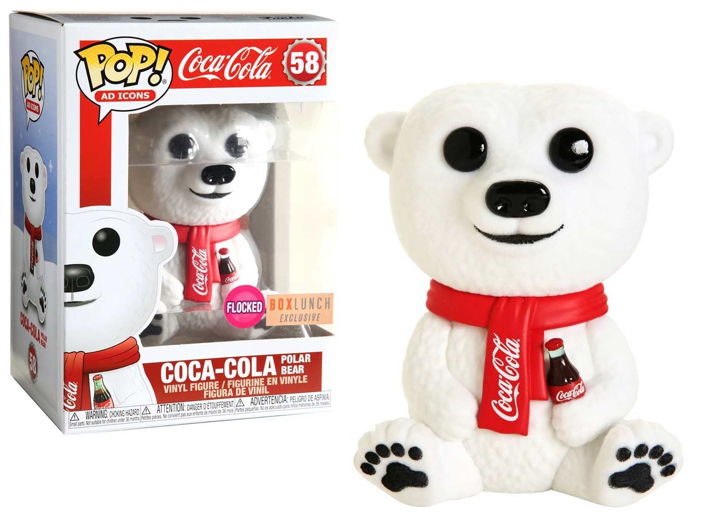 Funko POP! Ad Icons: Coca-Cola Polar Bear [Flocked] #58 Limited Edition Exclusive Bundled with PET Compatible .50mm Extra Rigged Protector