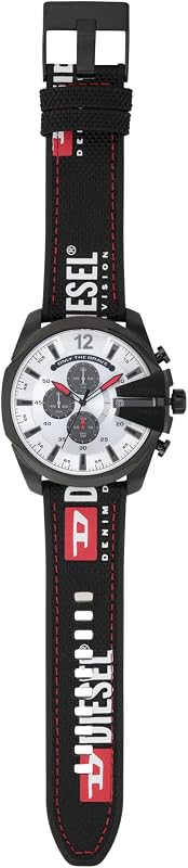 Herrenuhr Mega Chief, Chronographenwerk, 51mm Schwarzes Edelstahlgehäuse mit einem Nylon, Silikon Armband, DZ4512