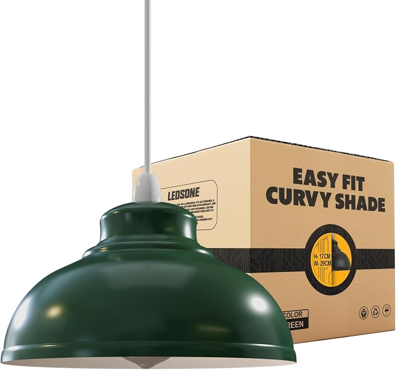 LEDSone Retro Green Metal Ceiling Lampshade 29cm Easy Fit Pendant Light