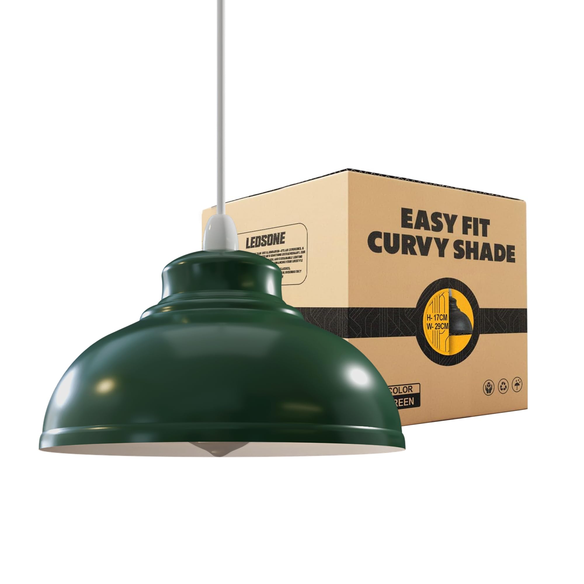 LEDSone Industrial Metal Green Ceiling Pendant Light Shades, 29cm Retro Vintage Style Curvy Dome Shaped Easy fit Lamp Shade for Pendant Ceiling Lights for Light Fixture Pub Cafe Restaurants