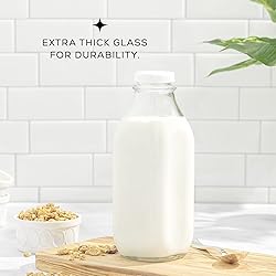JoyJolt Glass Milk Bottles with Lids and Pourer