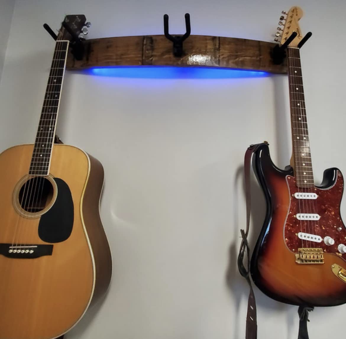 Whiskey Barrel Guitar Wall Mount - 3 Instrument Hanger From Authentic Bourbon Barrel Stave