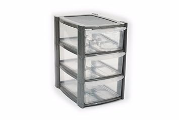 3 Drawer Mini Small Plastic Storage Tower Silver Amazon Co Uk