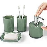 Thickened Bathroom Accessories Set, 4-Piece Bathroom Accessories Set with 2 Toothbrush Cups, Soap Dispenser, Soap Dispenser (Olive Green)