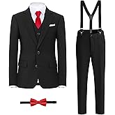 BOLADA Boys' Formal Suit Set, with Suspenders, Adjustable Waist