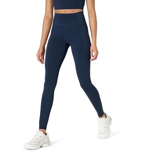 Amazon Essentials Women's Active FormFlex Buttery Soft High Waist 27.5" Inseam Full Length Yoga Workout Leggings with Pockets, Navy, Medium