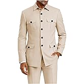 HUUTOE African Mens Safari Suits Regular Fit 2 Piece Stand Collar Chinese Suit for Wedding Men 4 Pocket Blazer Pants Set