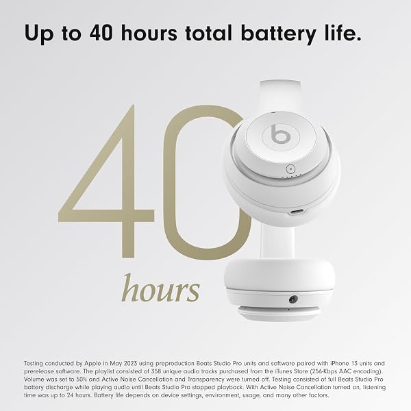 BEATS STUDIO PRO – PREMIUM WIRELESS OVER-EAR HEADPHONES- UP TO 40-HOUR BATTERY LIFE, ACTIVE NOISE CANCELLING, USB-C LOSSLESS AUDIO, APPLE & ANDROID COMPATIBLE – MATTE WHITE