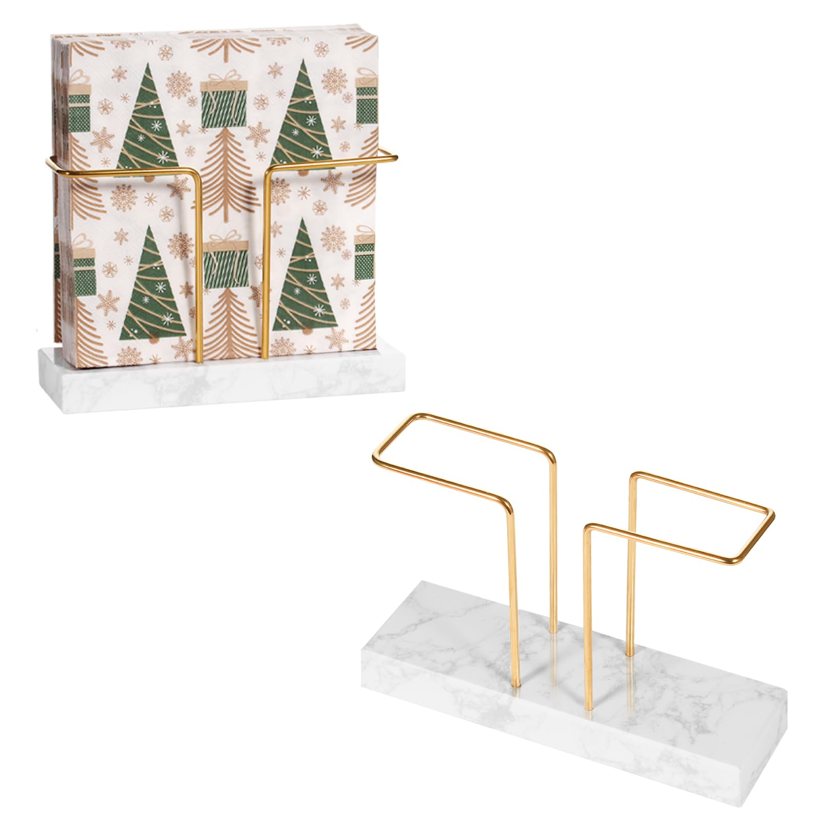 Photo 1 of 2 Pack Cocktail Napkin Holder for Table,Natural Marble Napkins Holder with Metal Wire,Modern Tissue Paper Dispenser for Dining Table Bar Kitchen (6.8 x 6.8 inch Cocktail Napkin Holder)
