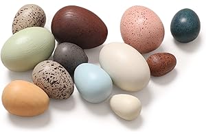 OESSUF Wooden Fake Eggs Easter Eggs Play Eggs for Toddlers Pretend Wood Egg Decor for Play Kitchen Artificial Decorative Eggs for Crafts Toy Food (12PCs)